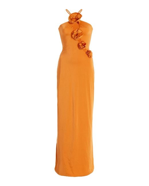 Maygel Coronel Orange Liri Rosette-detailed Cutout Jersey Maxi Dress