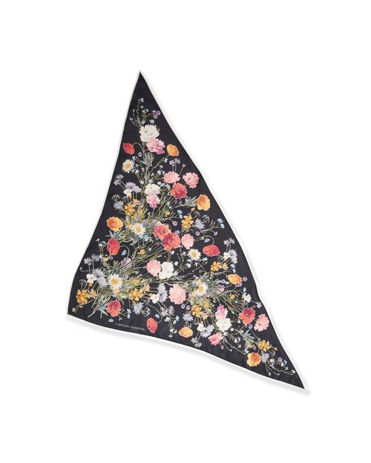 Carolina Herrera White Single Meadow Floral Triangle Silk Scarf