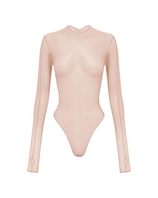 Alex Perry White Sheer Mesh Bodysuit