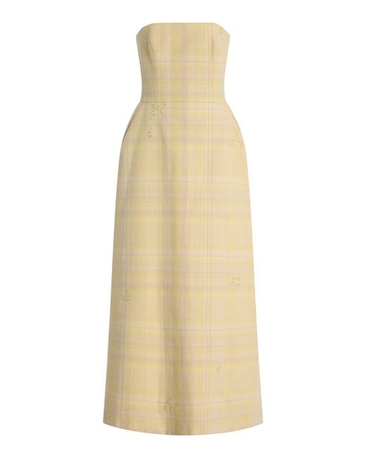 Delpozo Natural Exclusive Architectural Floral-Embroidered Tartan-Checked Cotton Midi Dress