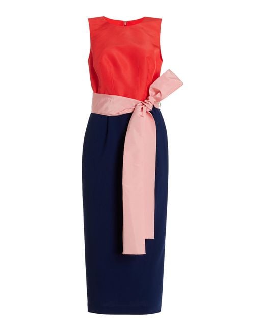 Carolina Herrera Blue Exclusive Belted Tri-color Midi Sheath Dress