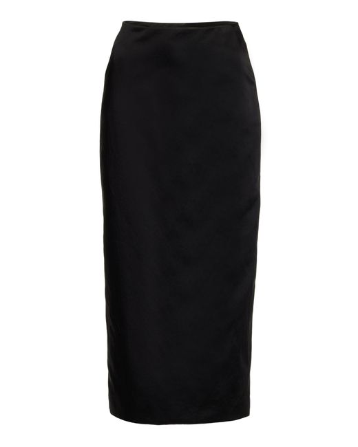 Carolina Herrera Black Satin Midi Skirt