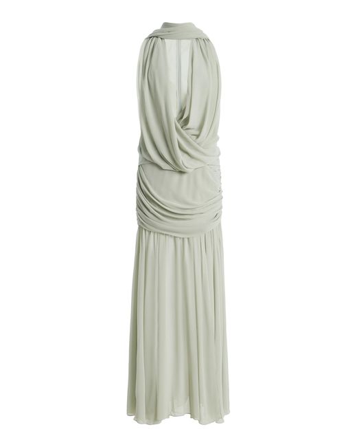 De La Vali White Azul Crepe Maxi Dress