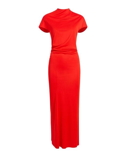 Khaite Red Yenza Draped Jersey Maxi Dress