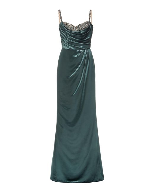 Marchesa Green Crystal-embellished Velvet Gown