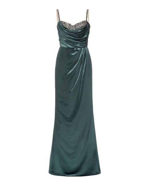 Marchesa Crystal-embellished Velvet Gown in Green | Lyst