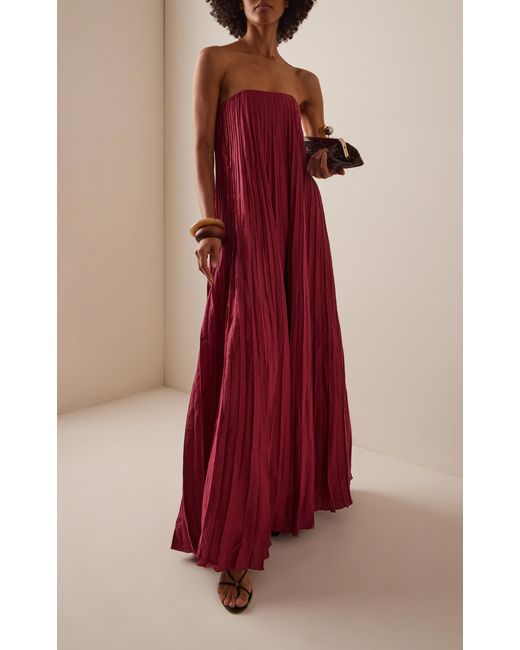 ANDRES OTALORA Red Exclusive Ritmo Pleated Linen Maxi Dress