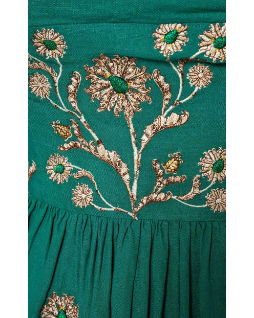 Agua Bendita Green Barbara Esmeralda Embroidered Linen Maxi Dress