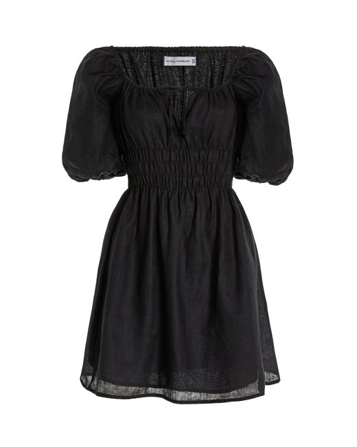 Faithfull The Brand Black Nikoleta Smocked Linen Mini Dress