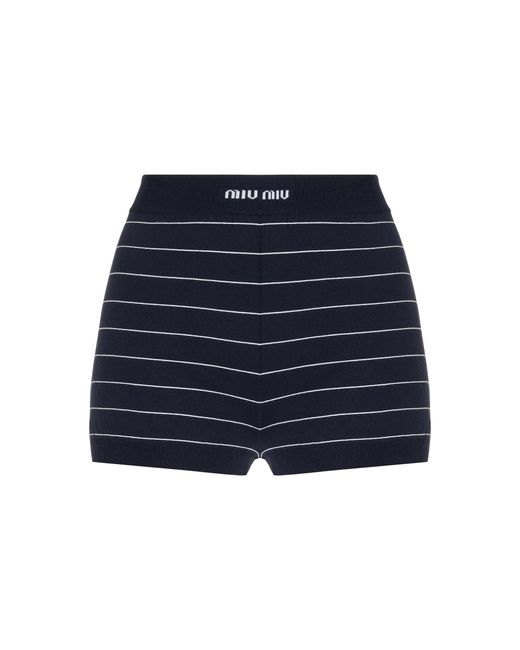 Miu Miu Blue Striped Knit Mini Shorts