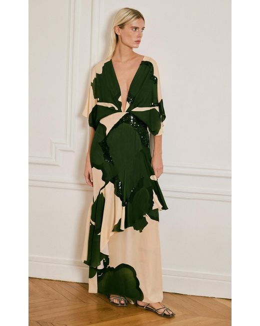 Johanna Ortiz Green Tesoro Escondido Embellished Silk Maxi Dress