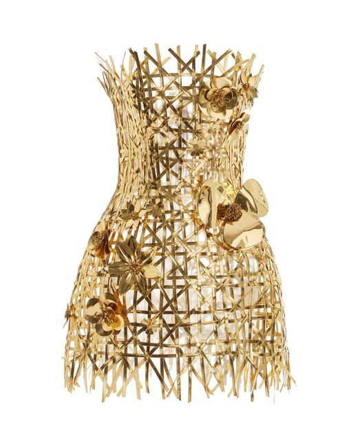 Oscar de la Renta Lattice-cut Metallic Faux Leather Mini Dress | Lyst