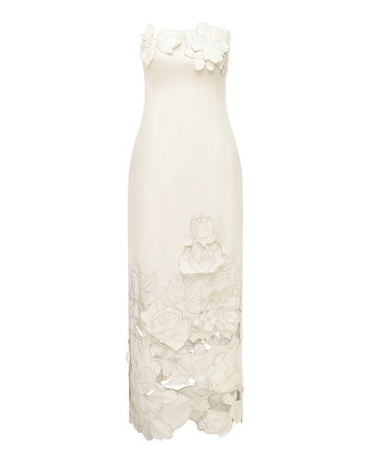 LEO LIN White Rayna Floral-appliquéd Crepe Maxi Dress