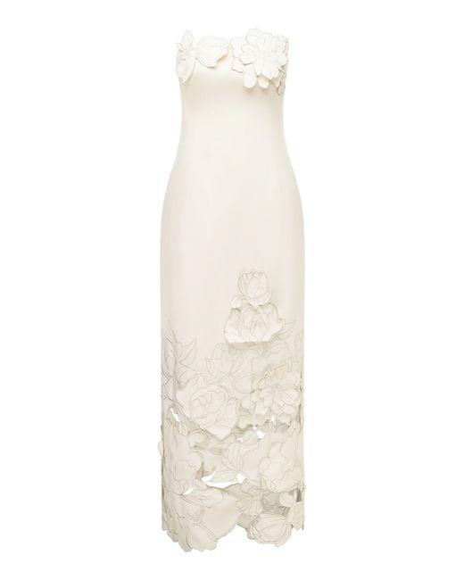 LEO LIN White Rayna Floral-appliquéd Crepe Maxi Dress