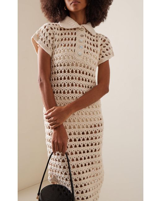 Nia Thomas White Penelope Crocheted Cotton Polo Midi Dress