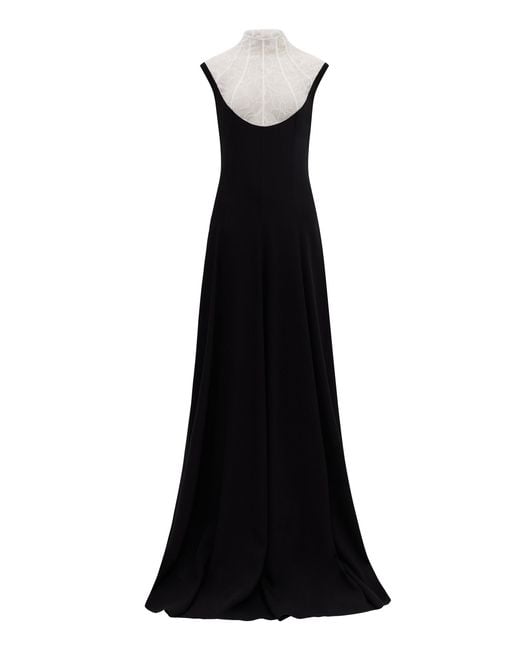 Harithand Black Marella Lace-Detailed Silk-Crepe Maxi Dress