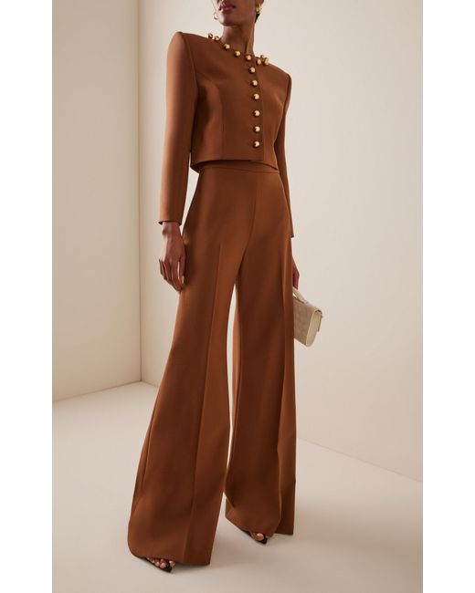 Carolina Herrera Brown Diane High-Rise Wool Wide-Leg Pants