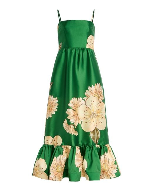 ALÉMAIS Green Sage Printed Satin Midi Dress