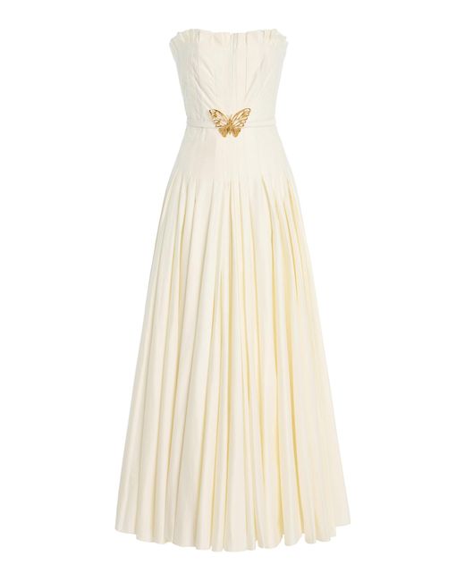 Oscar de la Renta Natural Exclusive Belted Pleated Cotton-Twill Maxi Dress