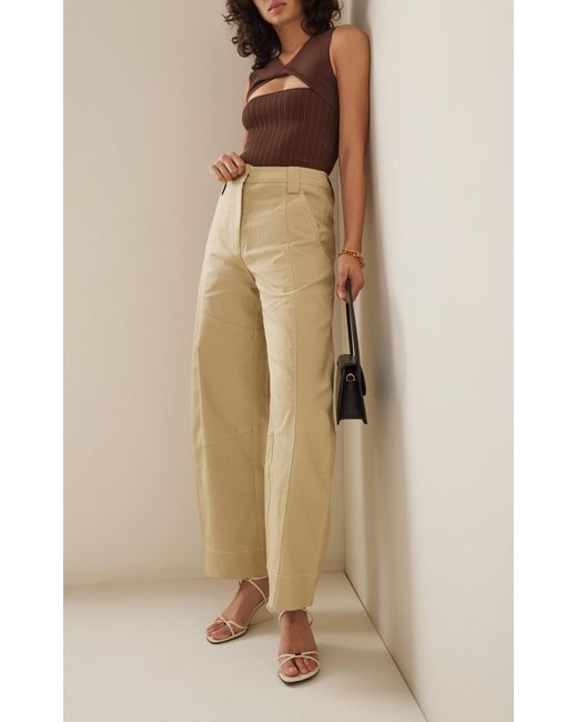 Cult Gaia Jessa Stretch Cotton Tapered Wide Leg Pants In Natural Lyst