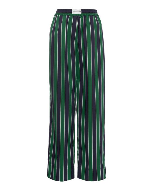 DES_PHEMMES Green Striped Satin Wide-Leg Pants