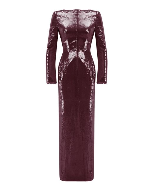 Marmar Halim Purple High-Neck Sequin Maxi Dress