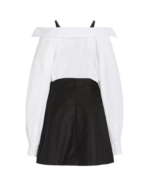 Prada Draped Cotton And Nylon Mini Dress in Black