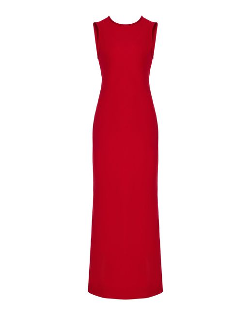 Another Tomorrow Red Draped Bias-Cut Midi Dress