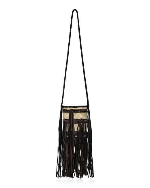Johanna Ortiz Black Seville Melodies Natural Palm Shoulder Bag