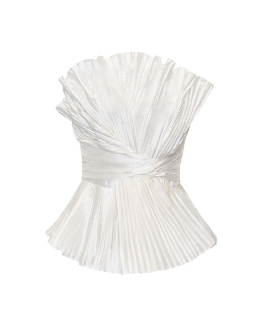 ANDRES OTALORA White Nuru De Luna Pleated Taffeta Top