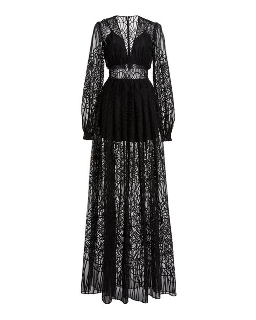 Zuhair Murad Black Cathedral Embroidered Tulle Maxi Dress