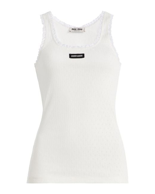Miu Miu White Pointelle Knitted Cotton Tank Top