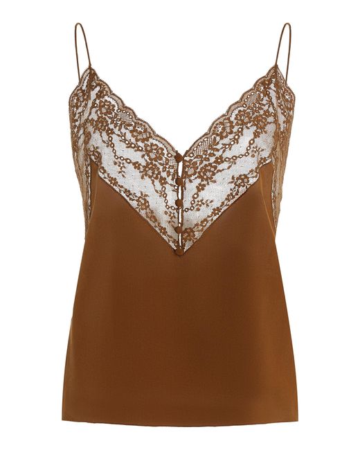 Saint Laurent Brown Lace-Trimmed Silk Camisole