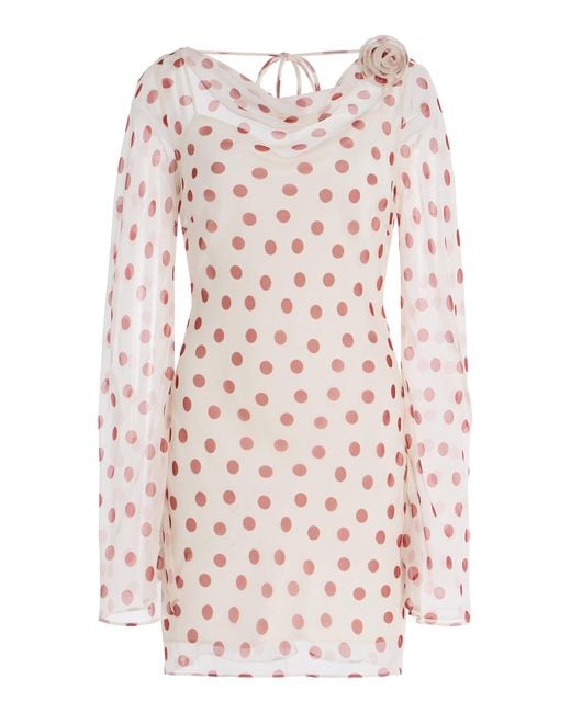 white christmas dresses GRACIA MINI DRESS IN IVORY RED POLKA DOT SILK CHIFFON – DE LA VALI OFFICIAL main image 1