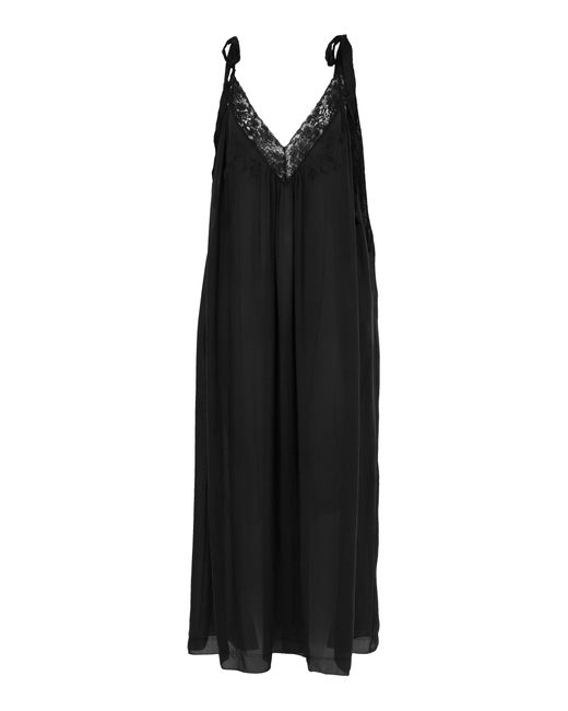 Chloé Black Lace-Trimmed Organic Silk Charmeuse Maxi Dress