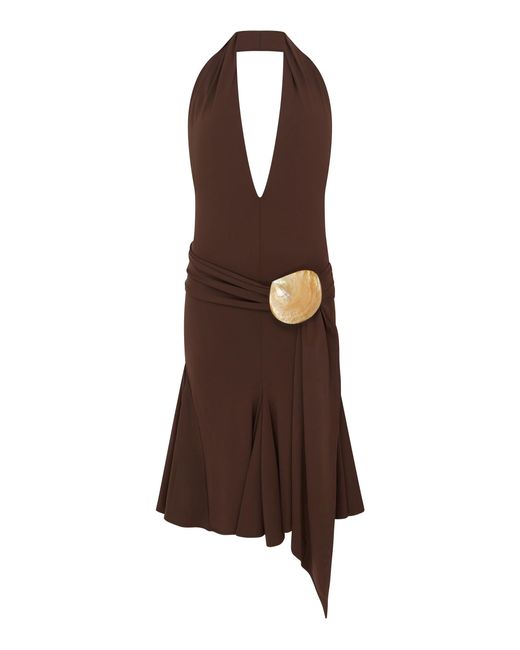 Conner Ives Brown Shell Sash Halter Midi Dress
