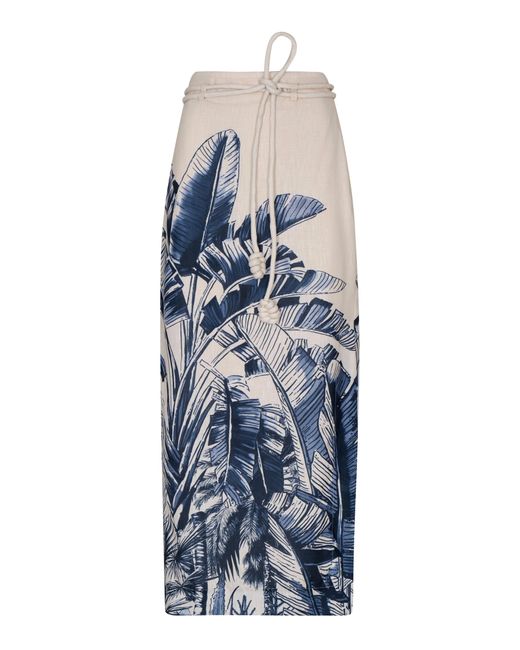 ANDRES OTALORA Blue Soñando Mucho Belted Linen-blend Maxi Skirt