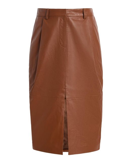 Franchise Brown Aka Leather Midi Skirt