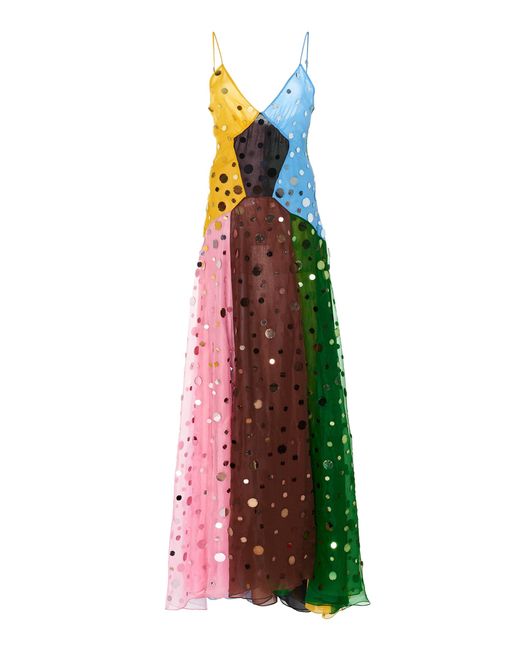 Rosie Assoulin Multicolor Color-blocked Sequined Silk Dress
