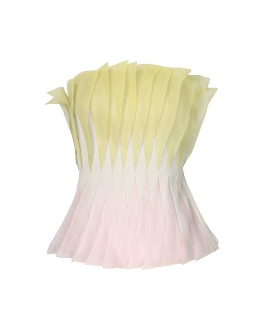 Chorus Yellow Exclusive Marlon Pleated Silk-Blend Organza Top