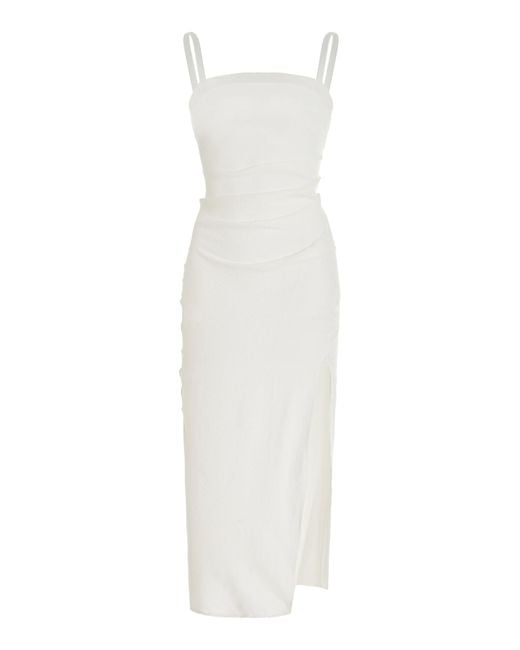 Anemos White The Nadege Draped Linen-blend Midi Dress