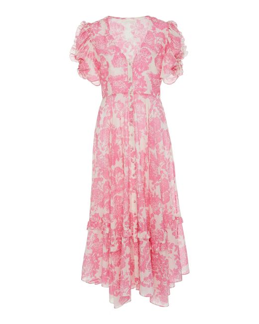 LoveShackFancy Pink Andie Floral-print Cotton-voile Midi Dress