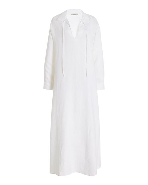 Asceno White The Lisbon Linen Tunic Maxi Dress