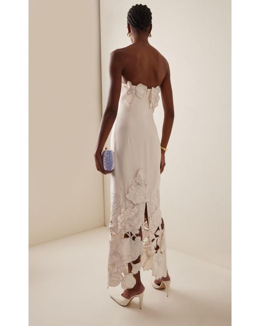 LEO LIN White Rayna Floral-appliquéd Crepe Maxi Dress