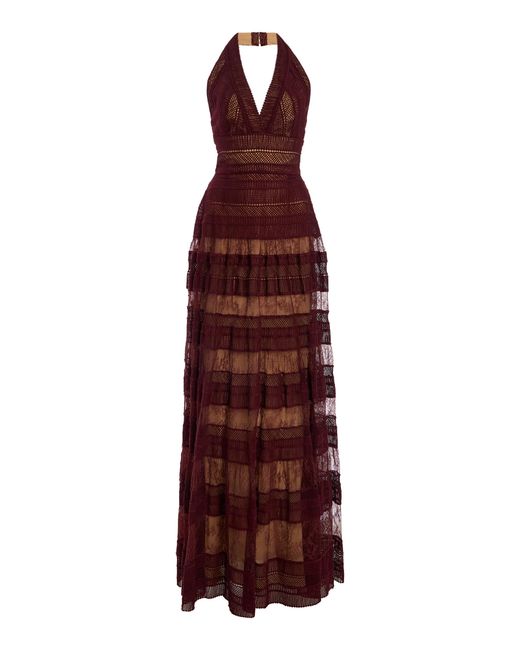 Elie Saab Red Lace & Macrame Gown