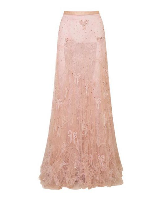 LoveShackFancy Pink Ronnie Pearl-Embellished Maxi Skirt
