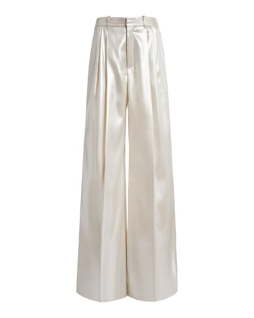 Chloé White Pleated Metallic Silk Wide-leg Pants