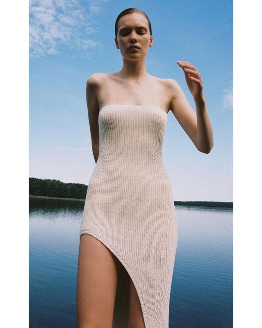 AYA MUSE Natural Baika Ribbed-knit Cotton-blend Midi Dress