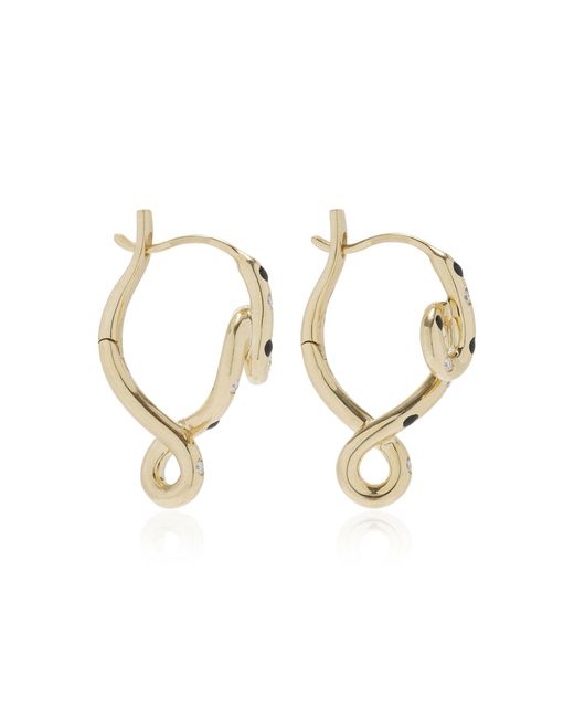 Bea Bongiasca Metallic Double Wave Enameled 9k Yellow Gold Diamond Hoop Earrings