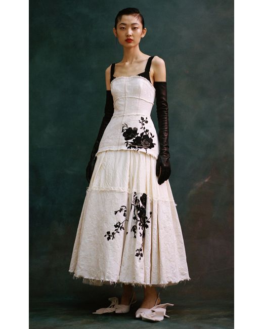 Erdem Natural Embroidered Raw Edge Cotton Midi Dress